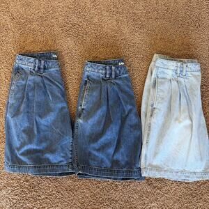 Lands End Light/Medium Wash Lot Bundle 3 Pleated Jean Shorts Womens 8 10 Petites